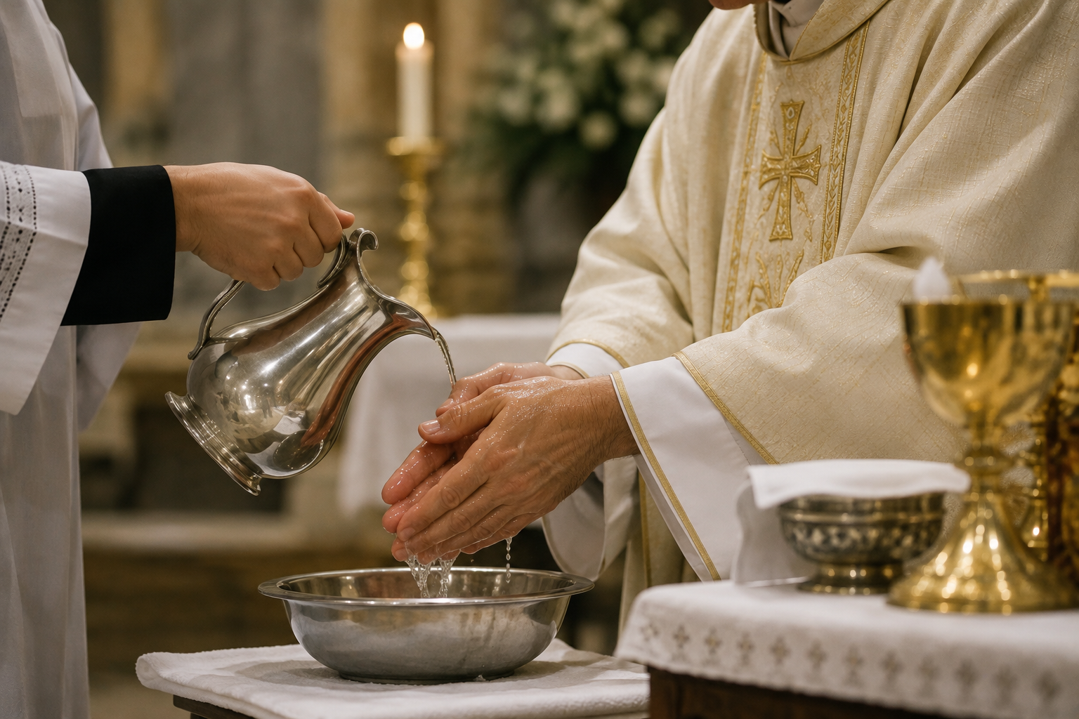 Por que o sacerdote lava as mãos durante a Missa?